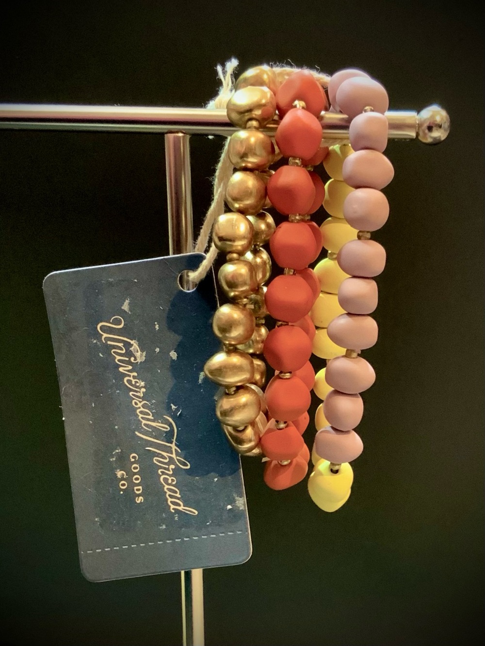 Trio of Stackable Bead Bracelet Set in Gold, Coral, Lavender & Yellow